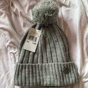 Michael Kors Light Gray Ribbed Beanie with Pom